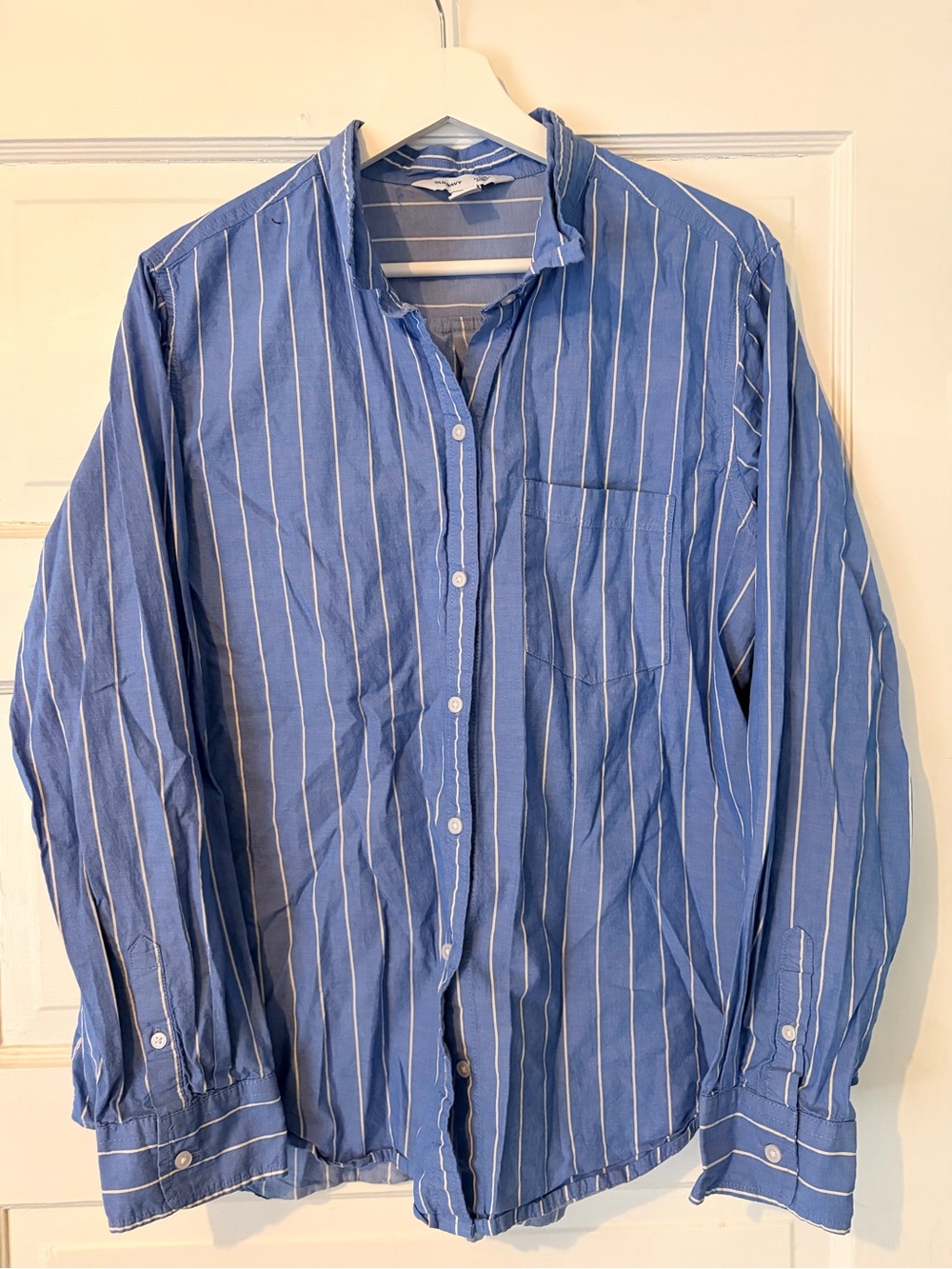 Old Navy Blue and White Vertical-Stripe Button-Down Shirt